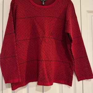 Jones New York Red and Black Crewneck Sweater
